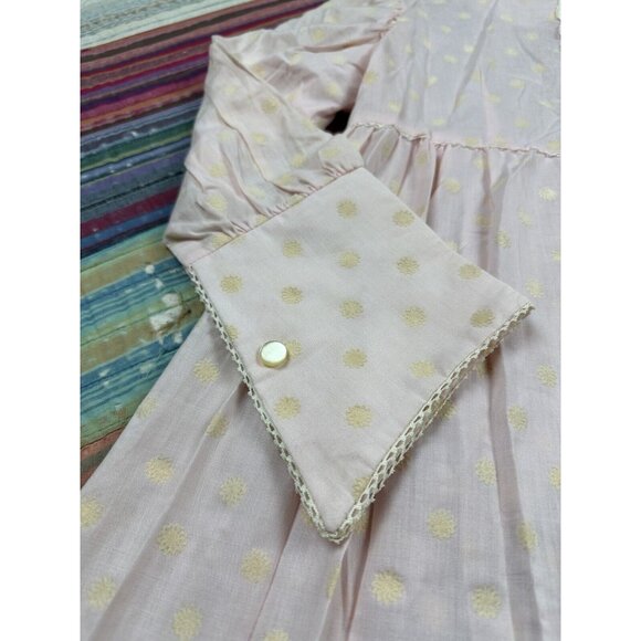 Vintage Carol Evans Girls Party Dress Pink Flocked Floral Print Wide Cuffs Sz 12 - Picture 3 of 12